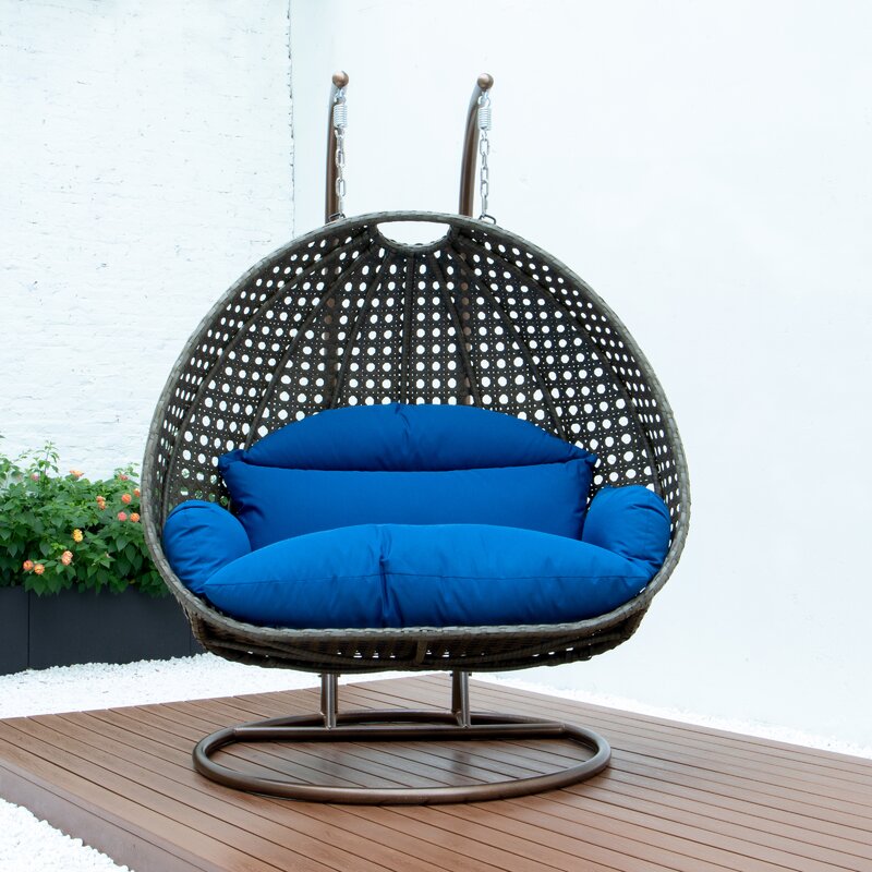 LeisureMod Wicker Hanging Egg Double Swing Chair with